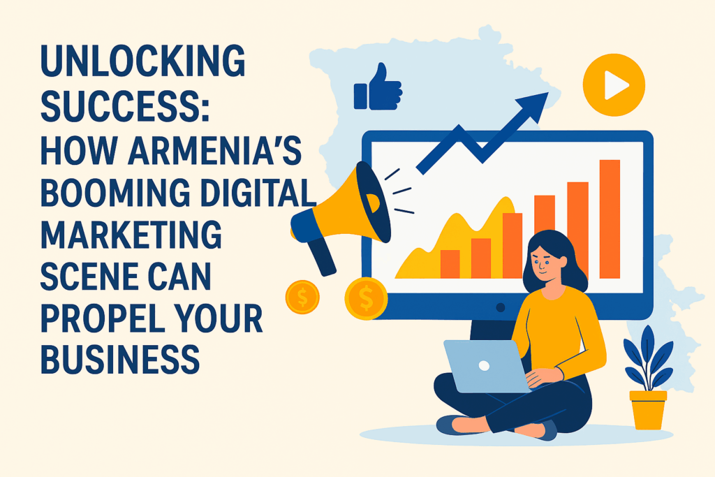 Blog 3 Digital marketing illustration showing growth and connectivity in Armenia