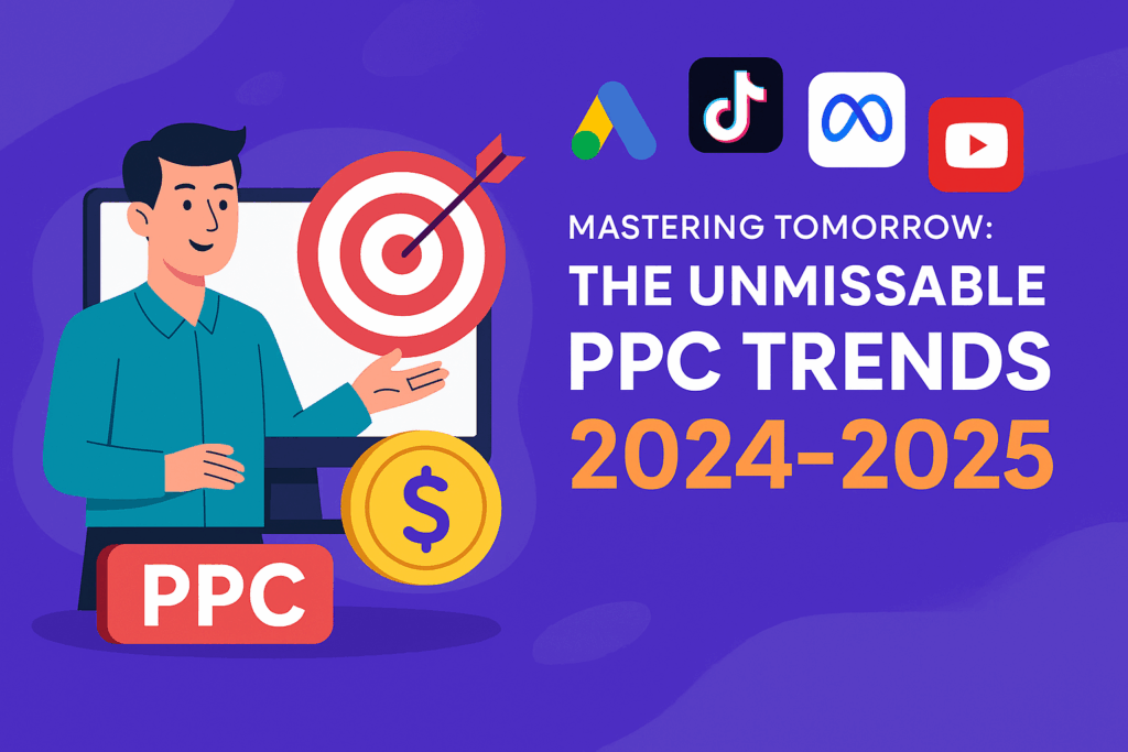Blog 2 Flat-style digital illustration symbolizing future PPC trends for 2024–2025