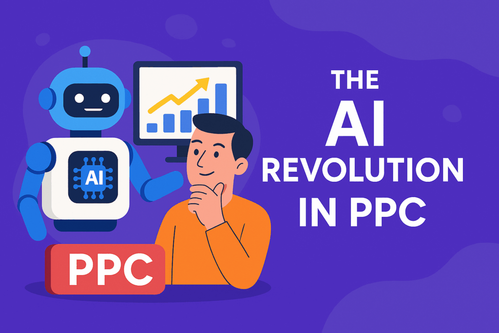 Mastering Tomorrow: The Unmissable PPC Trends of 2024–2025 2 Vector-style illustration showing artificial intelligence transforming PPC advertising
