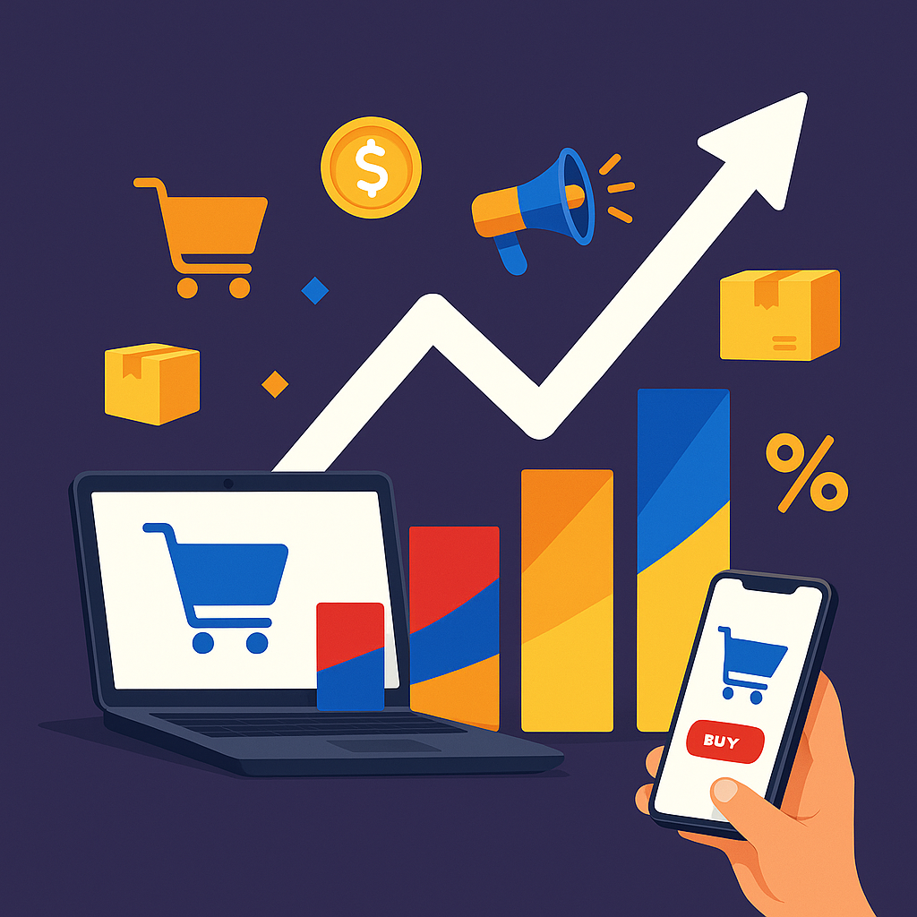 The Ultimate Guide to eCommerce Websites in 2025: Transform Your Armenian Business for Digital Success 3 Armenian entrepreneur working on laptop with shipping boxes and Mount Ararat in background